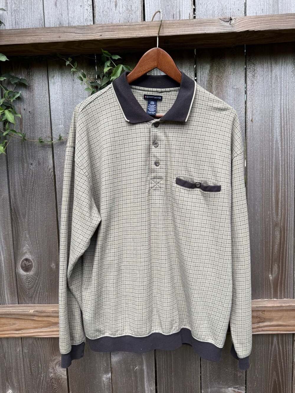 Knightsbridge Long Sleeve Polo Shirt Size Large Plaid Geometric Vintage